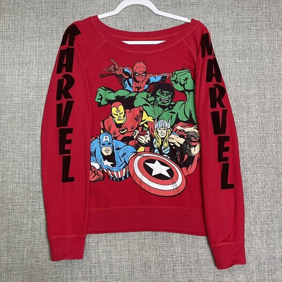 Marvel Shirt Womens XXL Red Off Shoulder Character Top Hulk Captain America Spid - Picture 11 of 12